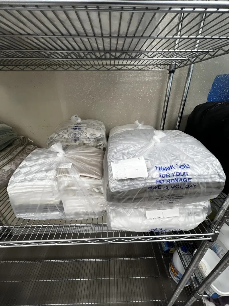 Packaged wash and fold orders ready for pickup